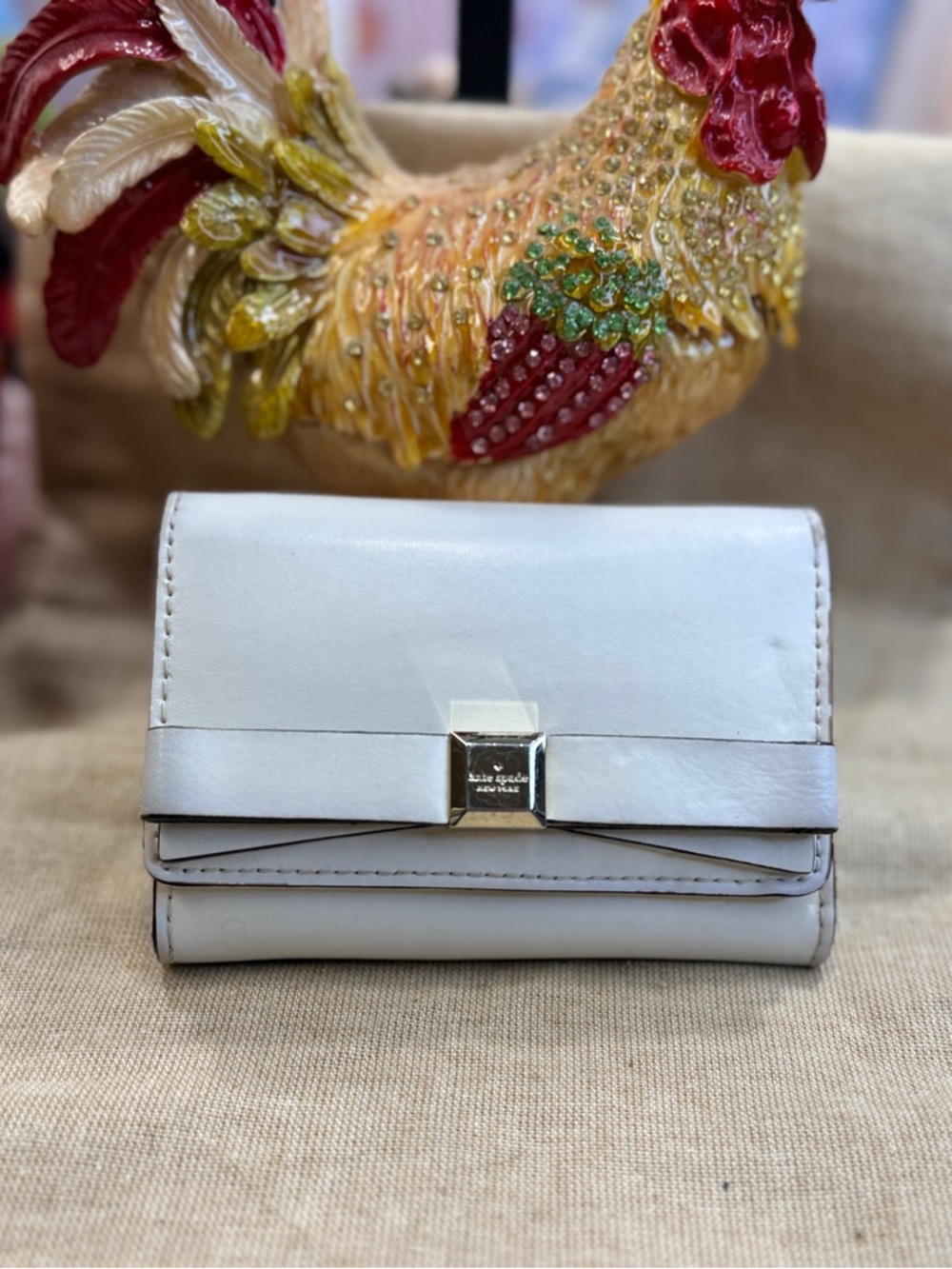 kate spade Cream Leather Small Bow-Accent Wallet